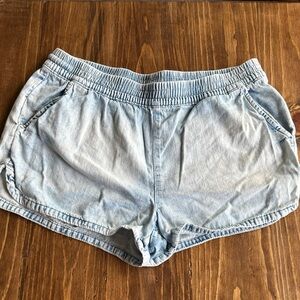 aerie Light Wash Elastic Waist Denim Shorts
